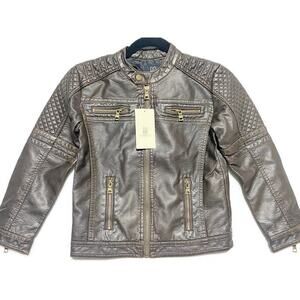 Budermmy Faux Vegan Leather Jacket Boys Size 9-10 Brown New With Tags Full Zip